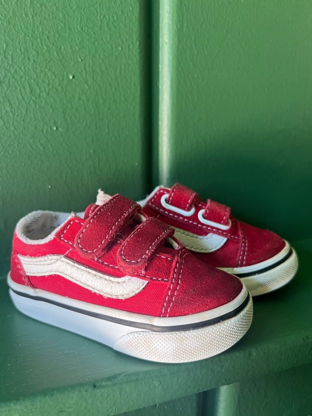 Vans Old Skool Red Velcro Toddler Size 4.5 Shoe